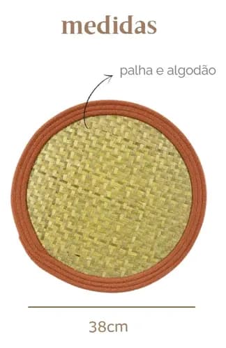 Kit 4 Jogos Americanos Redondo 38cm Palha E Algodão Laranja Laranja Palha