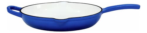Frigideira Ferro Fundido Esmaltada Fundo Branco Azul