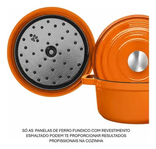 Panela Caçarola Ferro Fundido Esmaltada Redonda 20cm Laranja