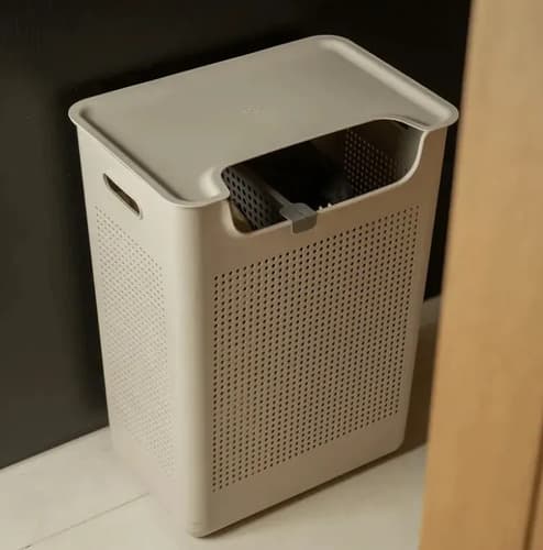 Cesto Roupa Duplo Compartimento 50l Divisória Lavanderia Ou Branco Calado