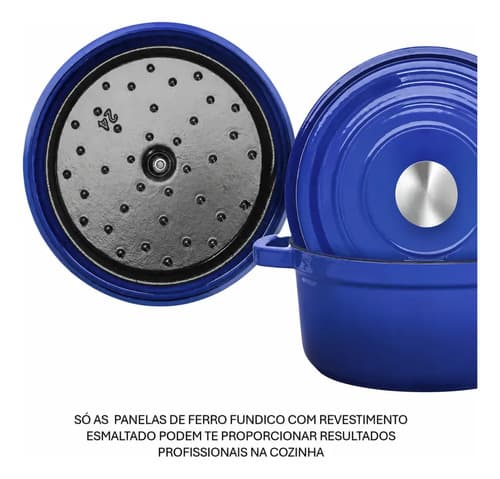Kit Panela 22cm + Frigideira 27cm Ferro Fundido Esmaltado Azul