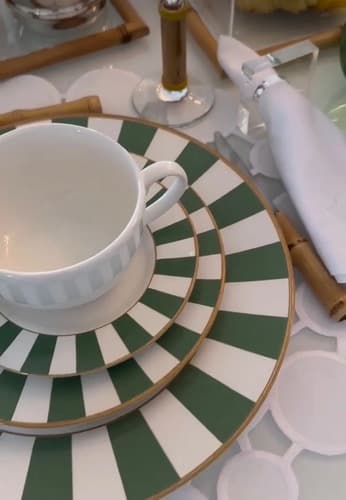 Jogo De Prato Porcelama Strip 12 Peças Alleanza Verde-escuro Geométrico