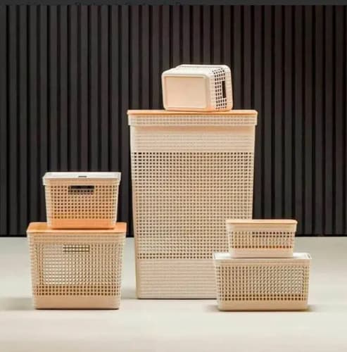 Cesto Roupas Grid 49l Tampa Bambu Branco
