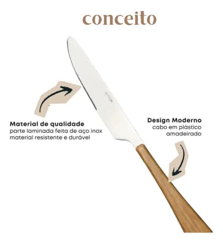Faqueiro 24 Peças De Aço Inox Milão Com Cabo Amadeirado Prateado