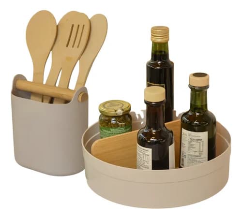 Kit Porta Tempero Giratório Divisória+ Porta Utensílios Lume Bege