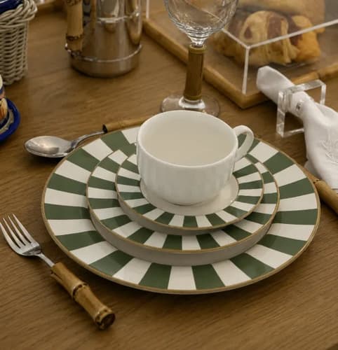 Jogo De Jantar Stripe 30 Pçs Com Xícara 6 Pessoas Verde Stripe