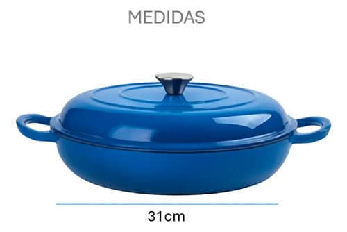 Panela Caçarola Redonda Ferro Fundido Esmaltada Com Tampa Azul
