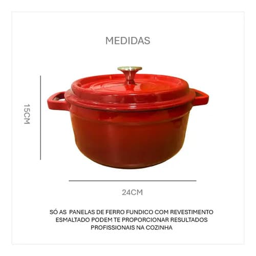 Panela Caçarola Ferro Fundido Esmaltada Redonda 24cm
