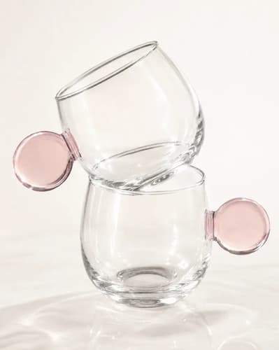 Kit 6 Xícaras Borossolicato Café Alça Vidro Rosa Rosa-claro Vidro