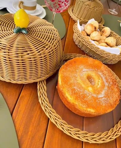 Kit Queijeira + Boleira Vime Aplique Limão Siciliano Caramelo