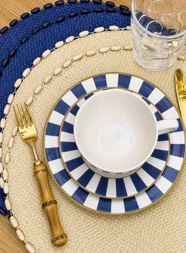 Jogo De Jantar Stripe 30 Pçs Com Xícara 6 Pessoas Azul Stripe