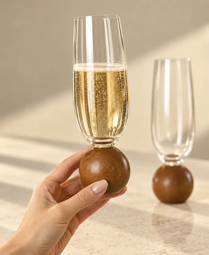 Jogo 4 Taças Champanhe 210ml Com Base Esfera Madeira Madeira