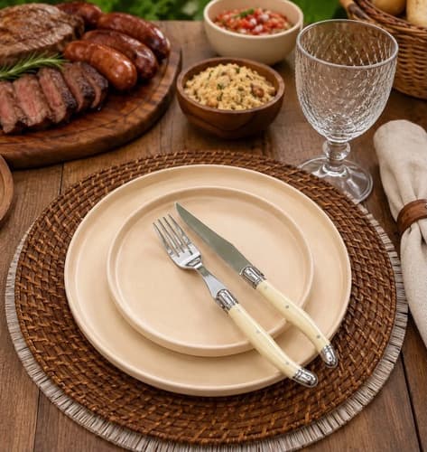 Jogo De Pratos Melamina Churrasco 19 Peças Super Resistente Bege Lisa