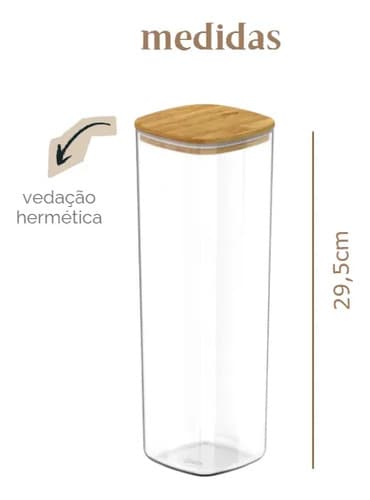 Kit 2 Potes Herméticos 2l Tampa Bambu Transparente Transparente
