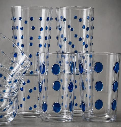 Kit Copos E Bowls Acrilico Bolhas 18 Pçs Azul Transparente Azul