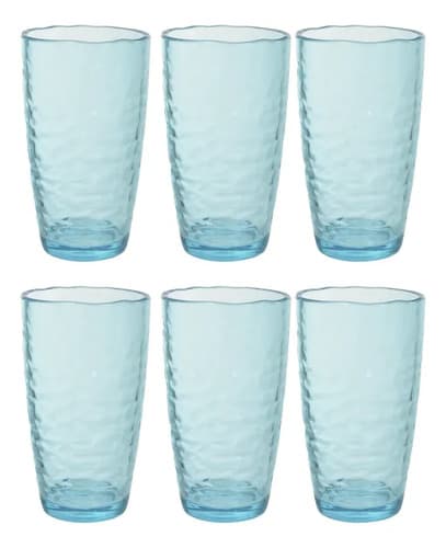 Kit 6 Copos Acrílico Martelado 560ml Mesa Posta Azul