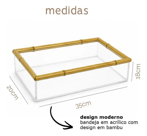 Caixa Bandeja Acrílico Com Bambu Organizadora Transparente