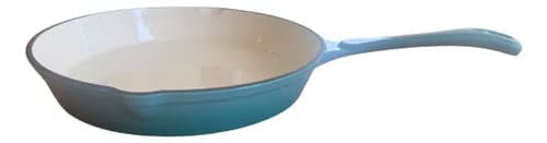 Frigideira Ferro Fundido Esmaltada Fundo Branco Azul-turquesa