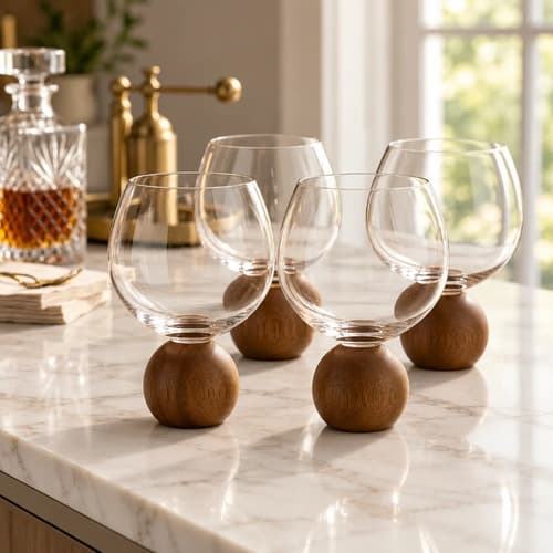 Kit 4 Taças Vinho/água Esfera Madeira 625ml Madeira