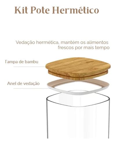 Kit 2 Potes Herméticos 2l Tampa Bambu Transparente Transparente