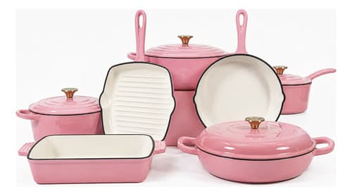 Jogo De Panelas Ferro Fundido Esmaltado 7 Peças Rosa