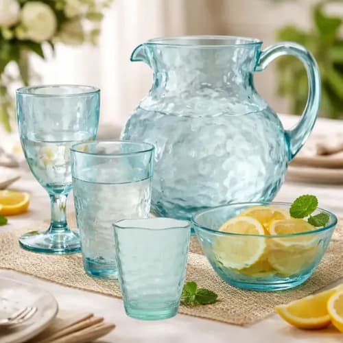 Kit 6 Copos Acrílico Martelado 560ml Mesa Posta Azul