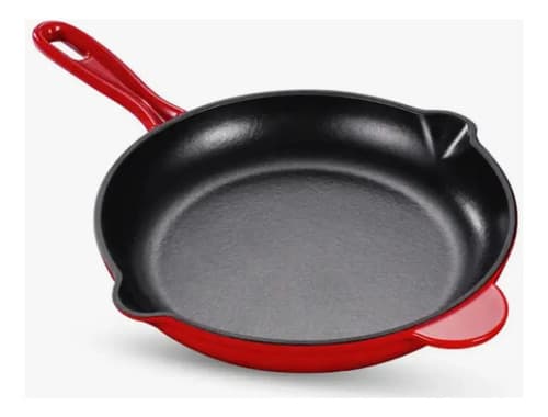 Frigideira Ferro Fundido Esmaltada Redonda 27cm Vermelho