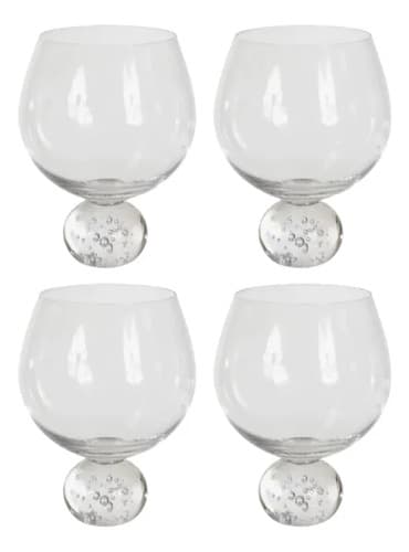 Kit 4 Taças Vinho Bolhas Transparente 610ml Florarte Transparente