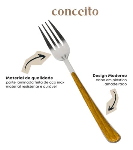 Faqueiro 24 Pçs Cabo Amadeirado Aço Inoxidável Marrom