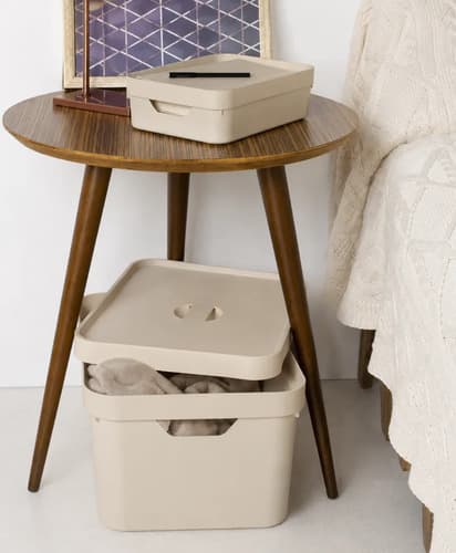 Caixa Organizadora Cube Grande Com Tampa 32l Ou Bege Lisa