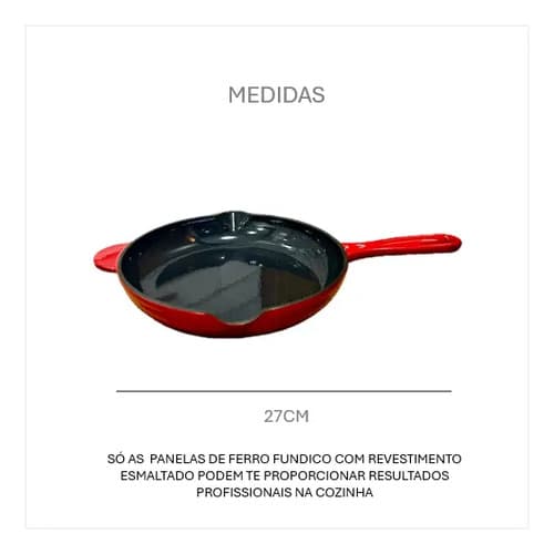 Frigideira Ferro Fundido Esmaltada Redonda 27cm Vermelho