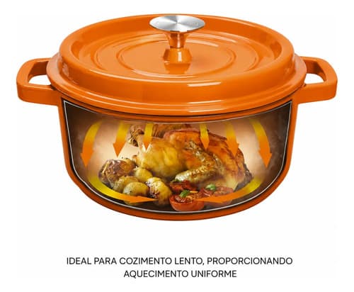 Kit Panela 24cm + Frigideira 27cm Ferro Fundido Esmaltado Laranja