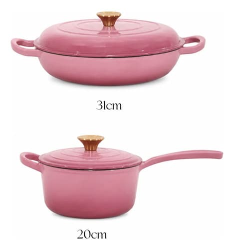Jogo De Panelas Ferro Fundido Esmaltado 7 Peças Rosa