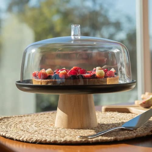 Boleira Com Cúpula E Pé Bambu 25cm Cor Bege Bege