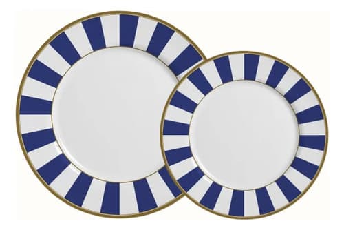 Jogo De Prato Porcelama Strip 12 Peças Alleanza Azul Liso