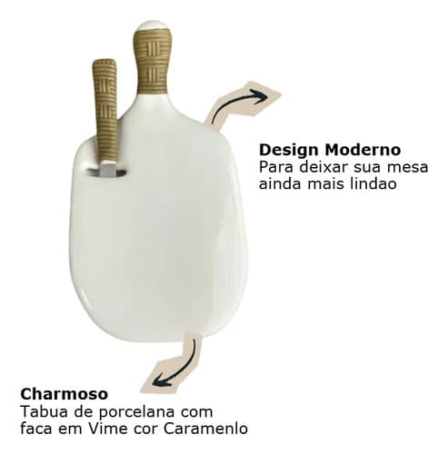 Tabua De Servir Petiscos Cerâmica Com Espátula Branca Branco/caramelo