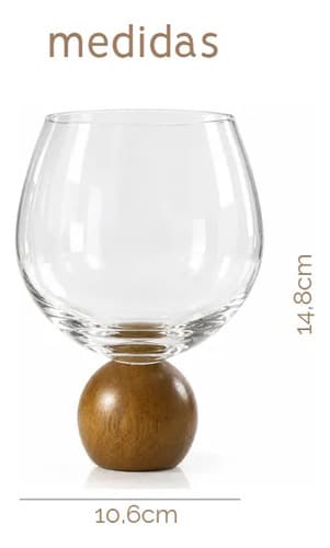 Kit 4 Taças Vinho/água Esfera Madeira 625ml Madeira