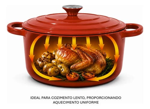 Panela Ferro Fundido Esmaltada Vermelha 25cm Fundo Branco Vermelho