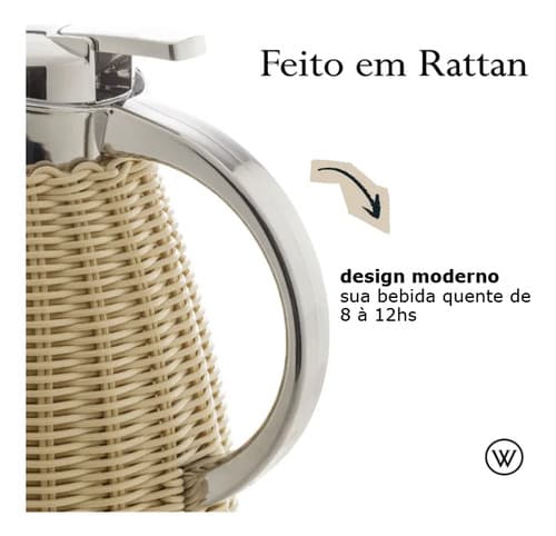 Garrafa Térmica De Aço Inox Rattan Marrom Wolff Bege