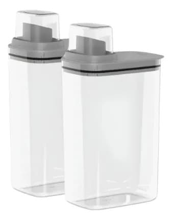 Kit 2 Dispenser Organizador Lavanderia Copo Medidor 2,3l Cinza