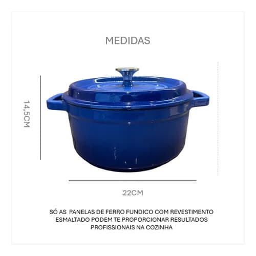 Kit Panela 22cm + Frigideira 27cm Ferro Fundido Esmaltado Azul