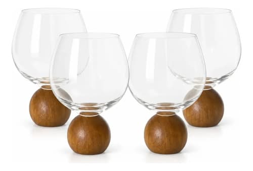Kit 4 Taças Vinho/água Esfera Madeira 625ml Madeira