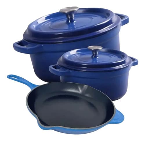 Frigideira Ferro Fundido Esmaltada Redonda 27cm Azul