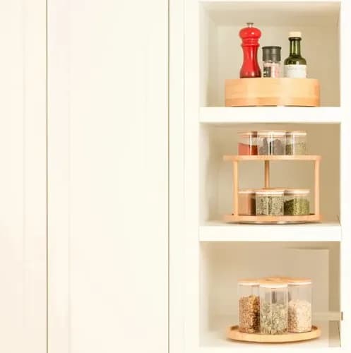 Organizador De Tempero Duplo Bambu Cozinha/maquiagem Marrom-claro