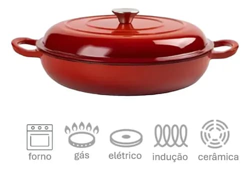 Panela Caçarola Ferro Fundido Esmaltada 30cm Vermelho