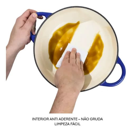 Panela Ferro Fundido Esmaltada Com Interior Branco 28cm Azul