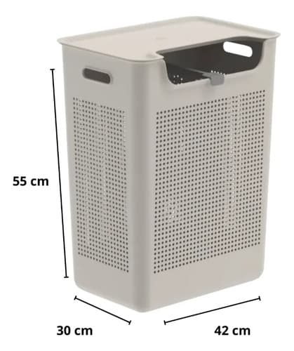 Cesto Roupa Duplo Compartimento 50l Divisória Lavanderia Ou Bege Calado
