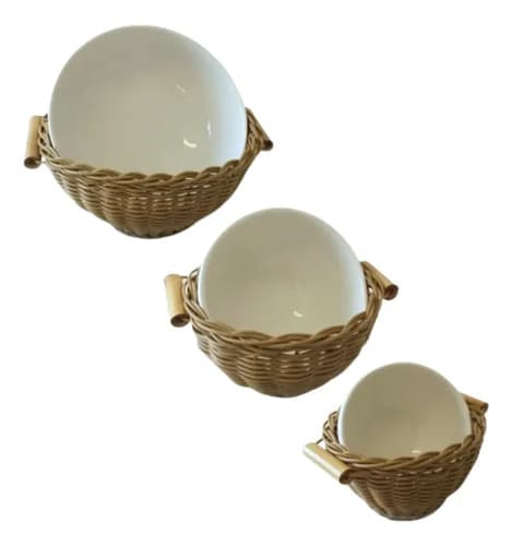 Kit Bowl Ceramica Vime 3 Peças Caramelo Para Servir Caramelo