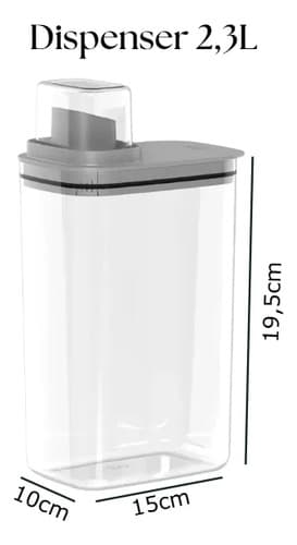 Kit 2 Dispenser Organizador Lavanderia Copo Medidor 2,3l Cinza