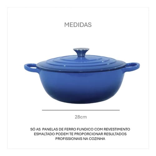 Panela Ferro Fundido Esmaltada Com Interior Branco 28cm Azul